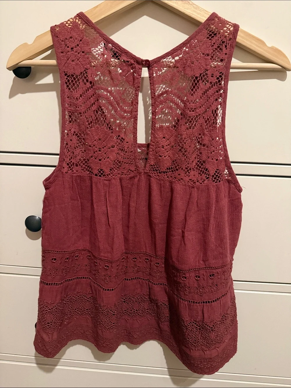 American Eagle Outfitters Burgundy Crochet Lace Boho Babydoll Tank Top